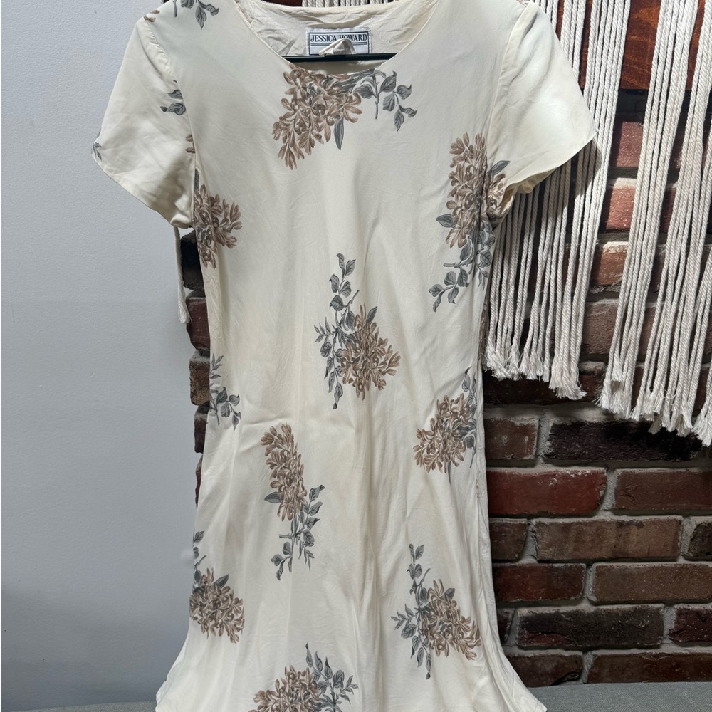 Jessica Howard Cream Dress with Brown and Gray Floral Print